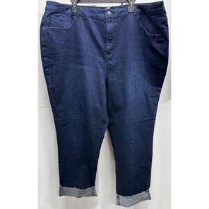 N24 Plus sz‎ 26W Girl with Curves Dark Wash Unfinished Hem Denim NWT